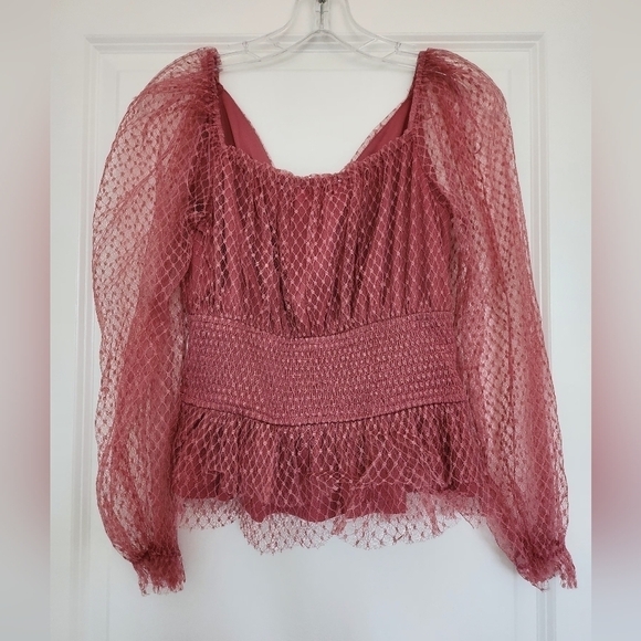 Francesca's Shelley Tulle Smock Peplum Blouse dusty rose size Small - Picture 3 of 5